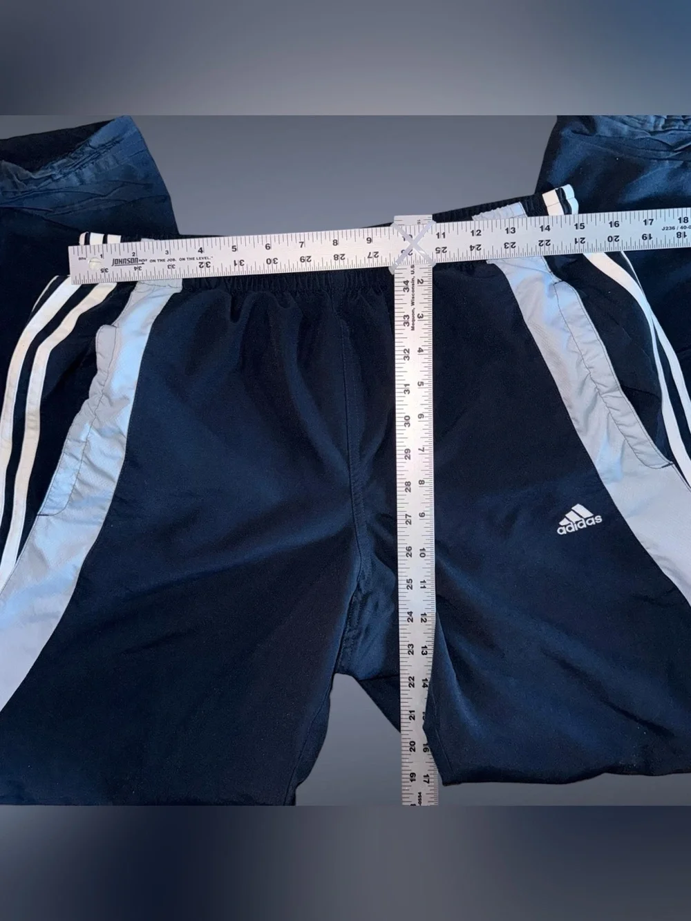 Vintage Y2K Adidas Navy Blue & White Track Pants Mesh Lined Size Medium